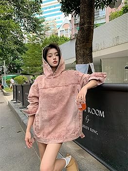 RNA ウォッシュデニム フード付きパーカー M トップス】Oversize レトロ 刺繍 ゆったり フード付き デニム